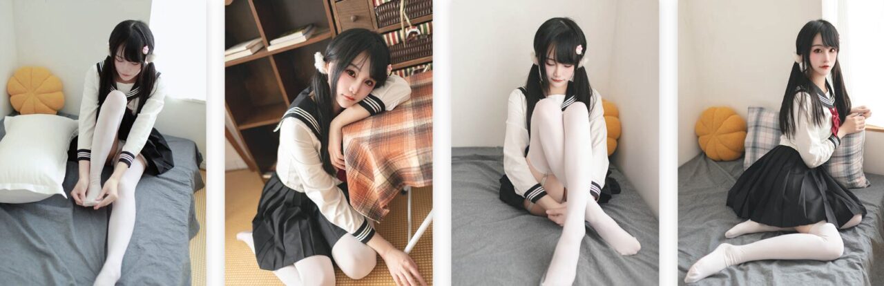 嗷呜酱 | 水手服白丝吊带袜 Cosplay丝袜写真套图下载